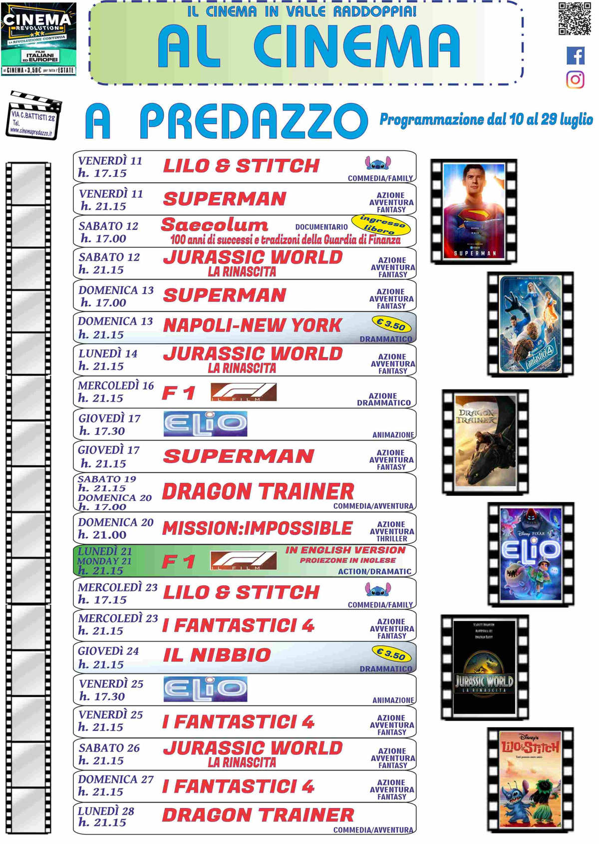 Programmazione Film Cinema Predazzo Val di Fiemme