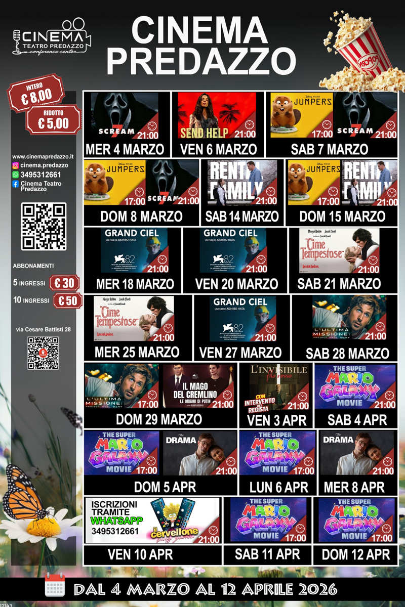 Programmazione cinema a Predazzo