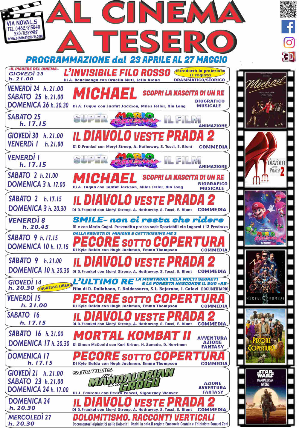 programmazione Film Cinema Tesero Val di Fiemme